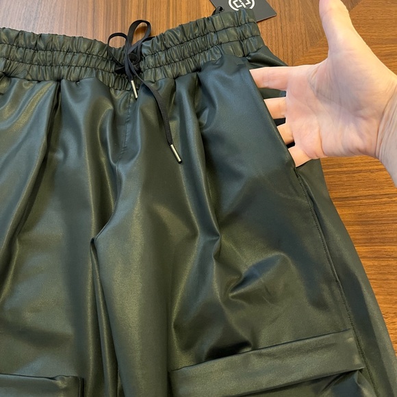 Casual Joggers black shiny stretch fabric high waisted drawstring size S - Picture 4 of 10